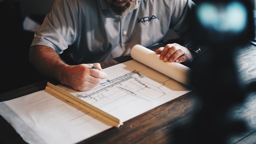 Site engineer reviewing plans